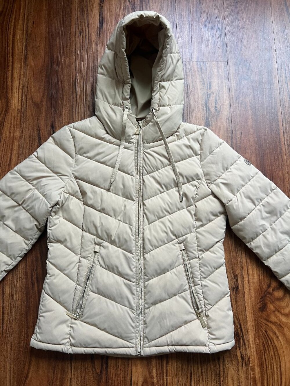 Michael Kors Puffer Jacket Women’s Hooded Quilted Gold Champagne LNWOT